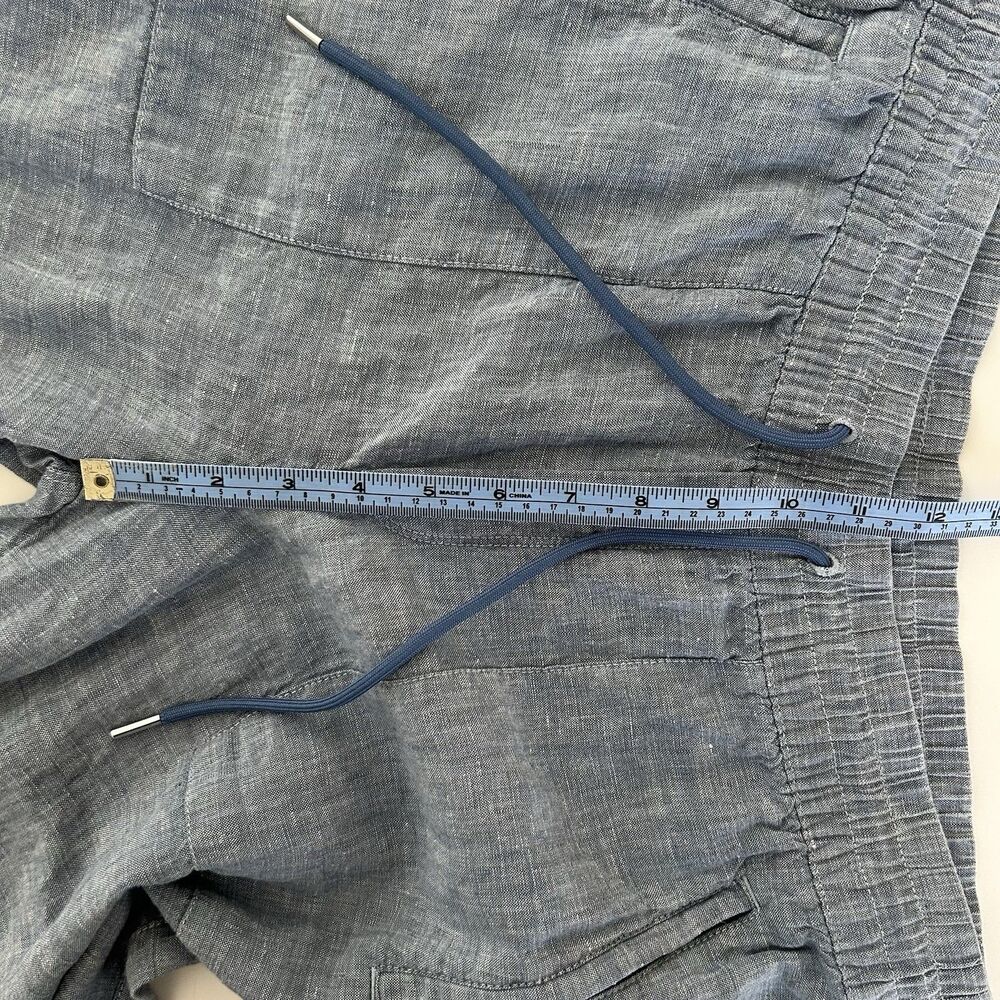 Athleta Retreat Blue Chambray Linen Jogger Pants Zip Pockets Size 10 Pull On - Picture 9 of 11